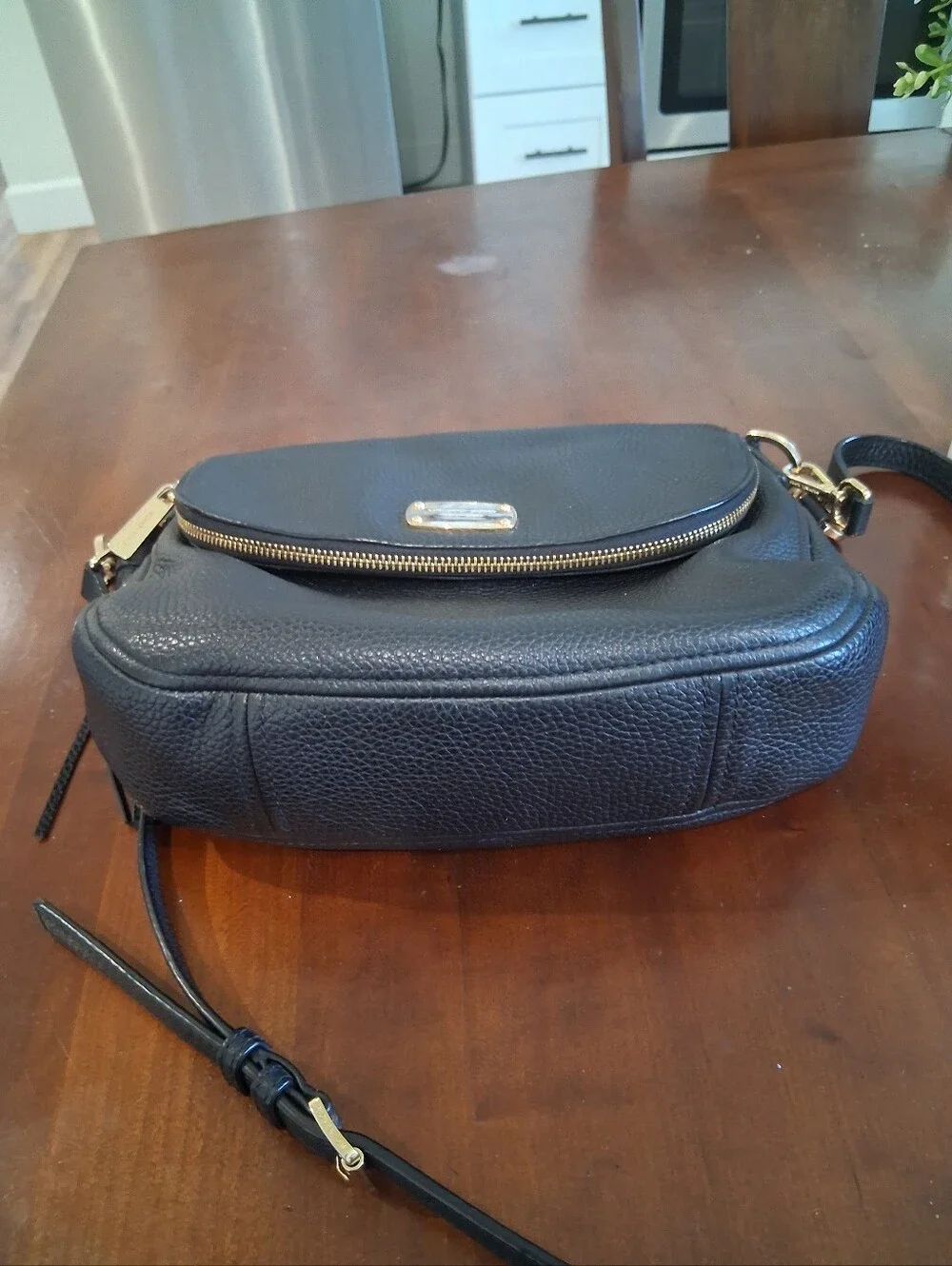 Michael Kors Black Pebbled Leather Shoulder Bag with Gold Hardware